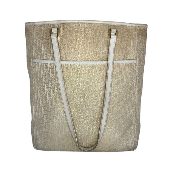 Christian Dior White and Gold Monogram Tote Bag Vintage - Picture 2 of 16